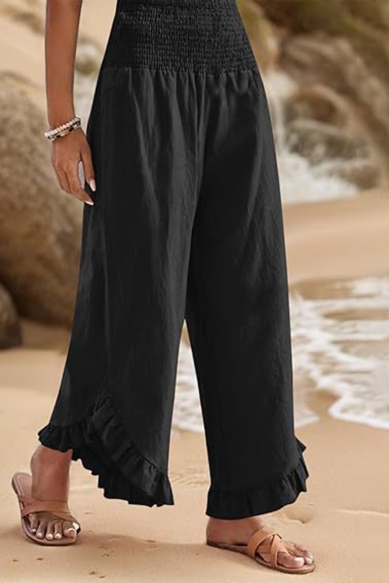 Per donna Pantaloni in cotone e lino Pantaloni Eleganti Moda Streetwear Lunghezza intera Naturale Semplice Volant Elastico in vita All'aperto Confortevole All'aperto Vacanza Uscire Rosso arancione del 2025 a $29.99 –P11