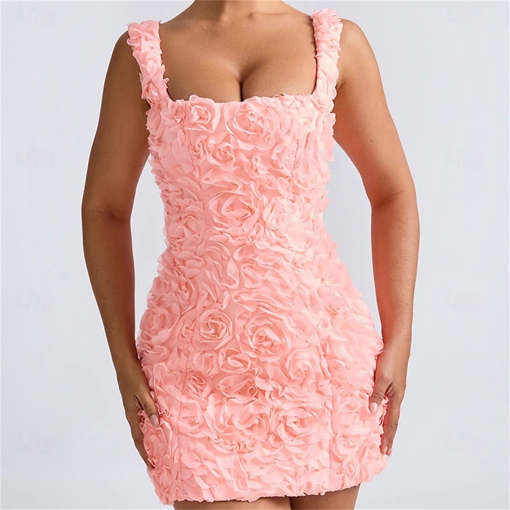 Robe de Quinceanera A-Line Élégante Robe de Mariage Invité de Mariage Courte  Mini Sans Manches Col Carré avec Fleurs 3D Rose de 2025 ? $99.99 –P1