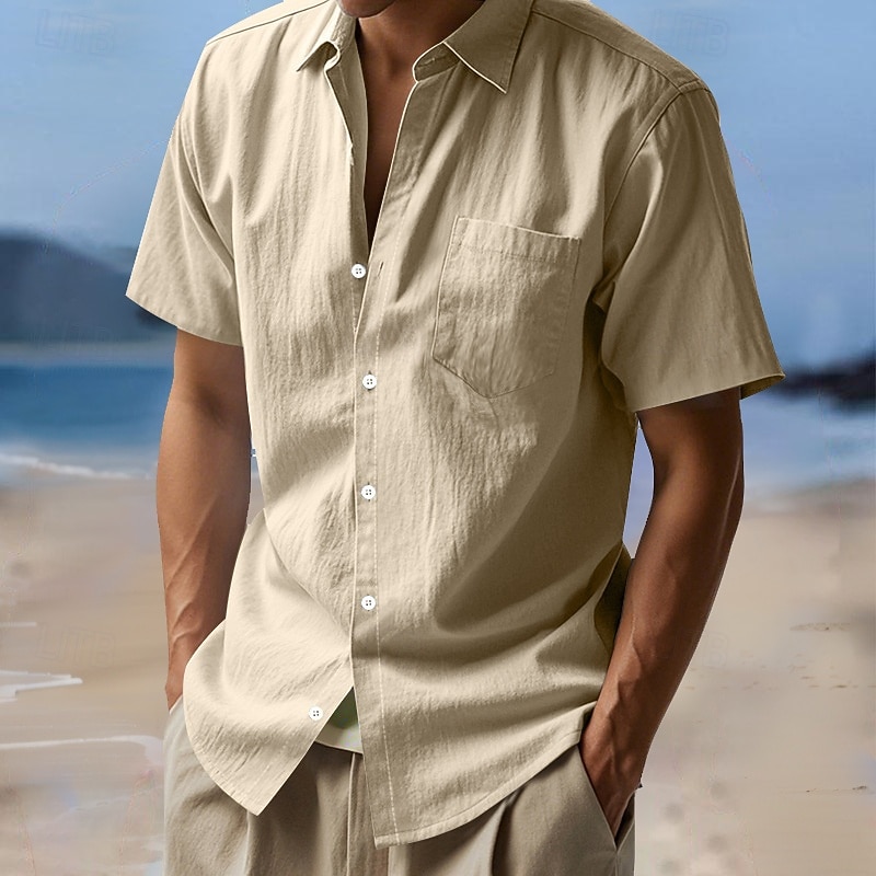 Men's Shirt Linen Shirt Summer Shirt Beach Wear Button Up Shirt Solid Color Daily Streetwear Black White Navy Blue Sky Blue Short Sleeve Turndown Spring & Summer Clothing Apparel Pocket 2026 - $22.99 –P12