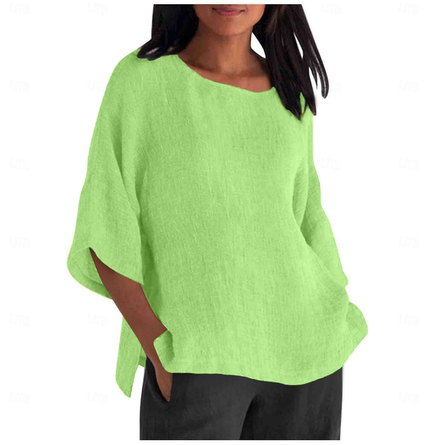 Pentru femei Cămașă Bluză Cămăși Bumbac In Culoare solidă De Bază Casual Lungime Manșon 3/4 Stil Nautic Topuri obișnuite Zilnic Verde Crud Negru Alb Verde Deschis Roz Îmbujorat Vară 2025 - $23.99 –P5