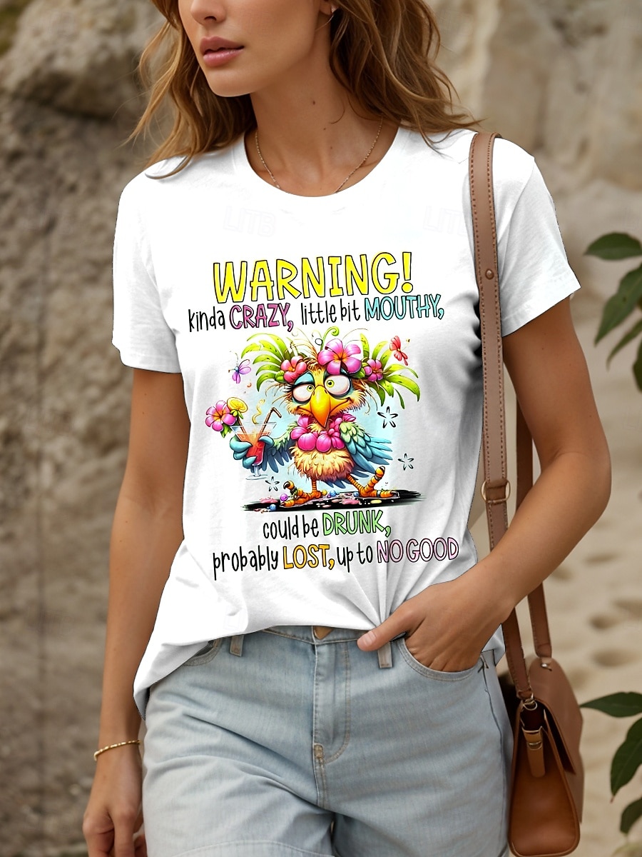 Dame T skjorte Grafisk Dyr Fugl Stilfull Klassisk Fritid Kortermet Crew-hals Rund hals Vanlige topper Daglig Helg Trykt mønster Hvit Lysegrønn Lilla Sommer Vår 2025 - $19.99 –P4