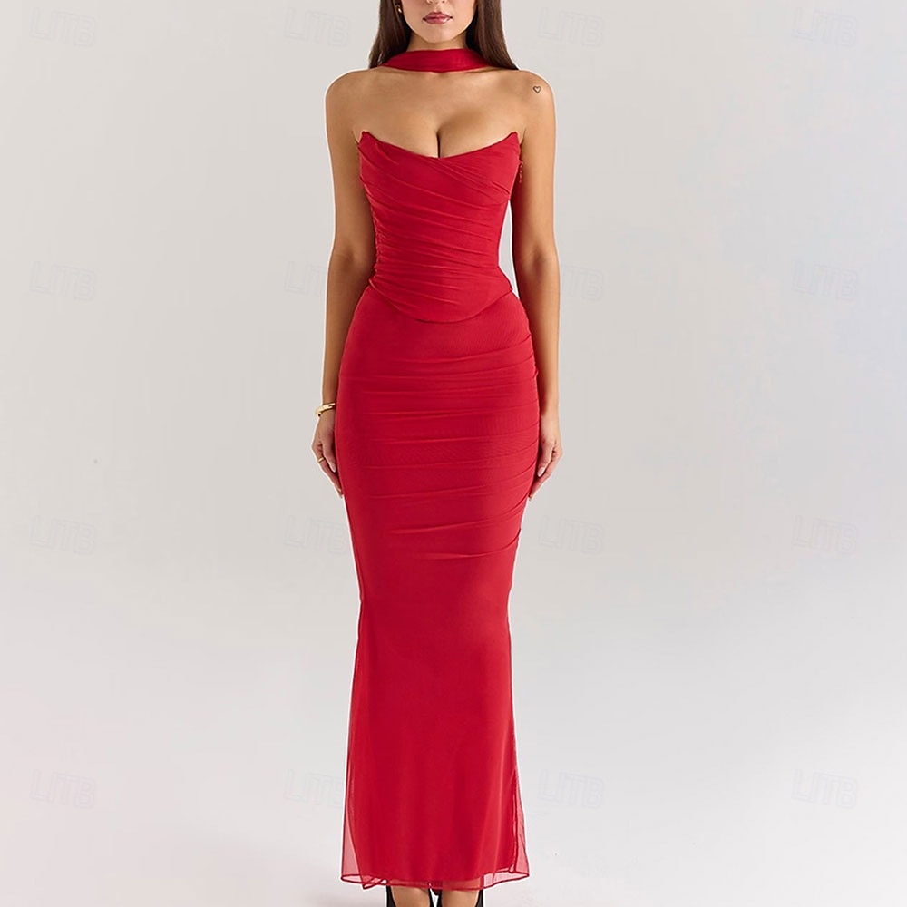 Mořská panna  trumpet quinceanera šaty elegantní šaty svatba svatební hosté dlouhé do podlahy bez rukávu bezramenné polyesterové bez zad s nařasením 2025 - $99.99 –P16