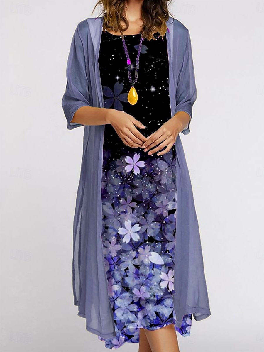 Pentru femei Set de rochii Rochie de vară Casual Floral Imprimeu Rochii Midi Lungime Manșon 3/4 Stil Nautic În aer liber Zilnic Roz Îmbujorat Albastru piscină Trifoi Vară Primăvară Fit regulat 2025 - $36.99 –P5