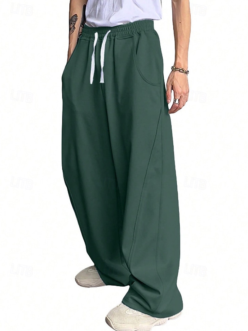 Herr Träningsbyxor med vida ben Atletiska byxor Långbyxor Snörning Elastisk midja Slät Komfort Andningsfunktion Ledigt Dagligen Helgdag Sport Mode Svart Vit 2026 - $22.99 –P13