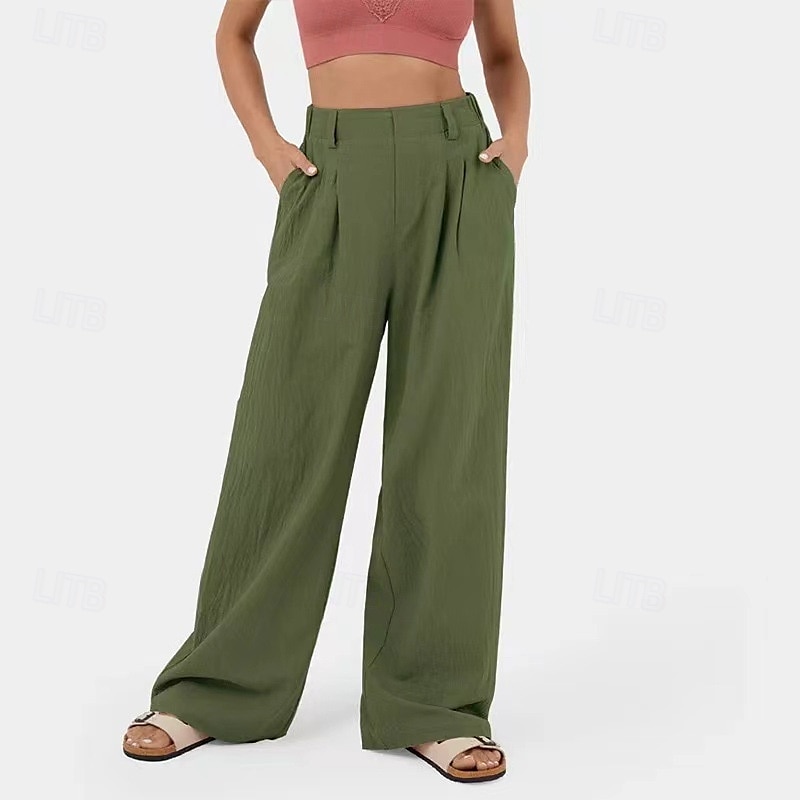 Damen Hose aus Baumwollleinen Palazzo-Hose Mode Streetwear Komfort Volle Länge Mittlere Taille Einfach Plissiert Tasche Bequem Außenbereich Straße Alltagskleidung Ausgehen Dunkelbraun Schwarz 2025 - $27.99 –P9