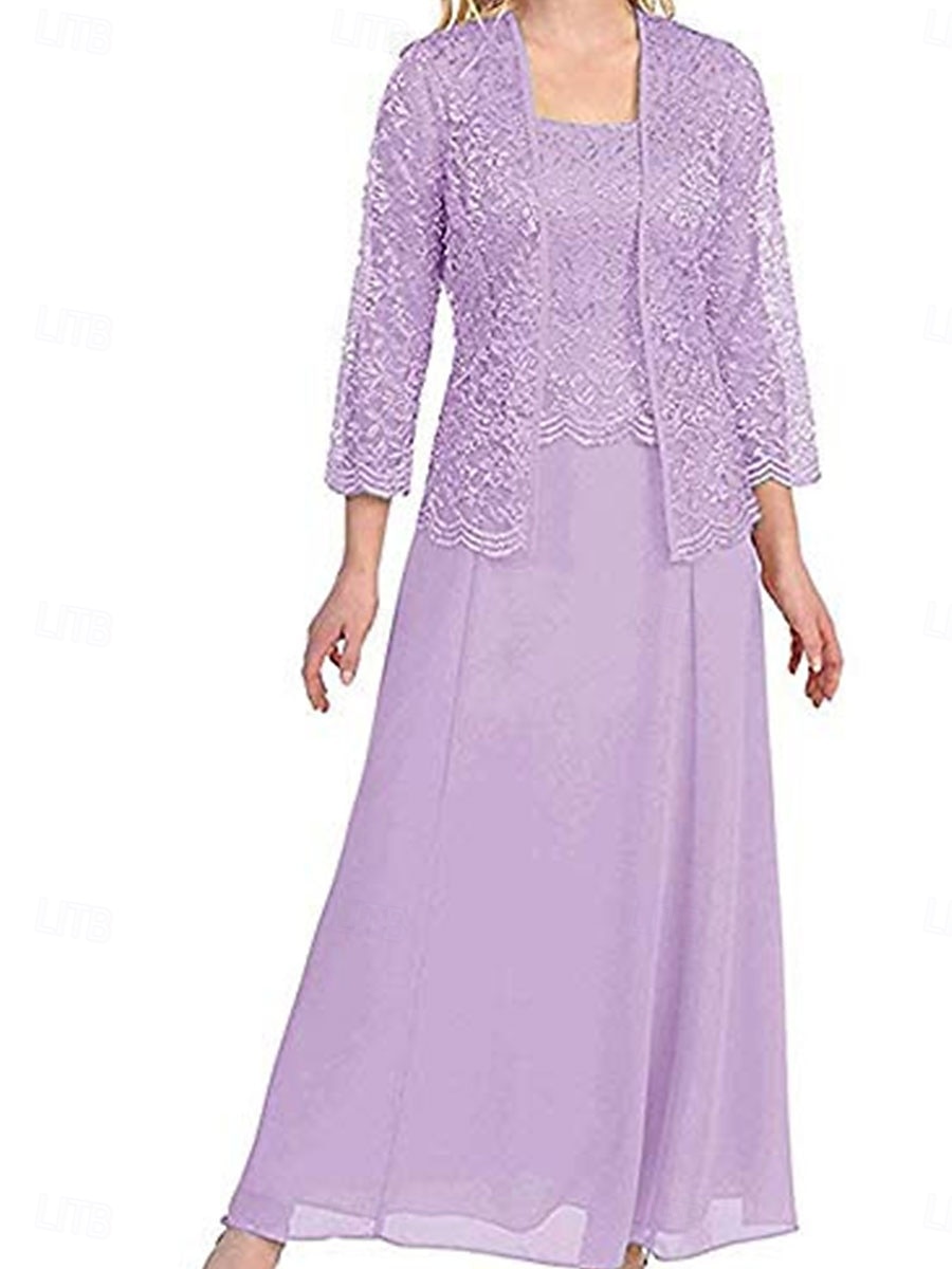 Sady Šatů Matka Nevěsty Šaty Elegantní Jednoduché Čtvercový Výstřih Podlahová Délka Polyester Dlouhý Rukáv s Jednoduchou Barvou 2025 - $129.99 –P6