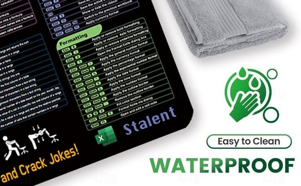 2025年 Excel チートシート デスクマット、ショートカット付き XL マウスパッド、31.5"x11.8" または 35.4"x15.7"、デスクプロテクター、滑り止め、防水、オフィスワーク &プロフェッショナル向けのゲーム、生産性ギフト &学生  コレクション – $10.99 –P8