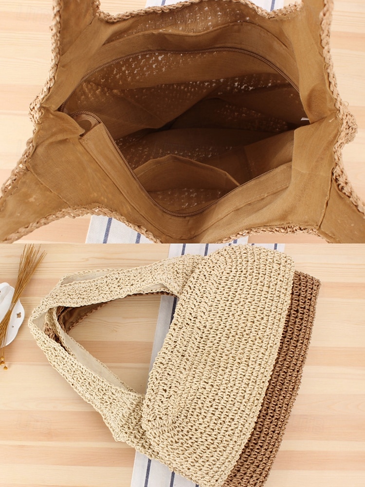 dames handgemaakte geweven stro schoudertas - grote boho strandtas voor zomerreizen, vakantie en casual outfits bruin beige 2025 - $19.99 –P9