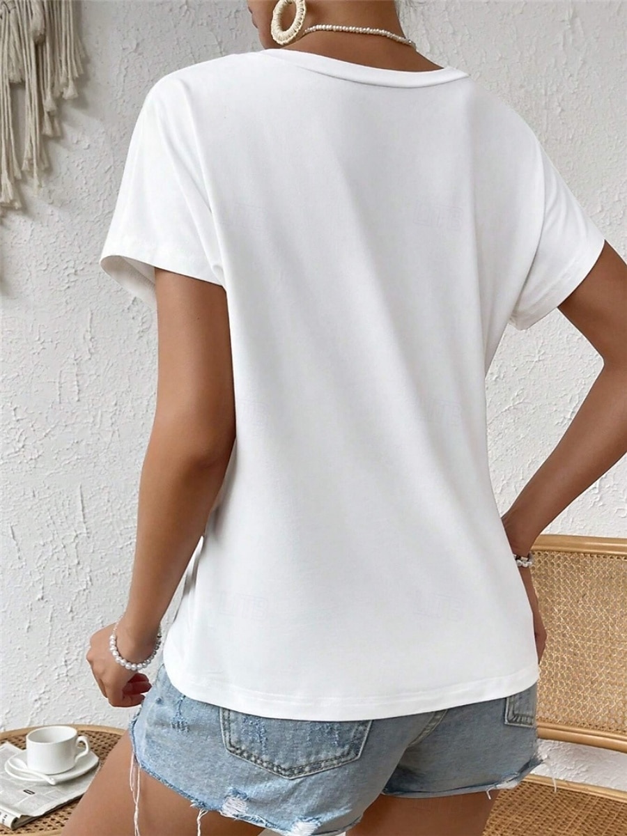 T-shirt femme de couleur unie Uni Mode Classique Décontracté Manches courtes Col rond Hauts réguliers Quotidien Week-end Asymétrique Noir Blanc Vert armée Bleu marine Été de 2025 ? $14.99 –P16