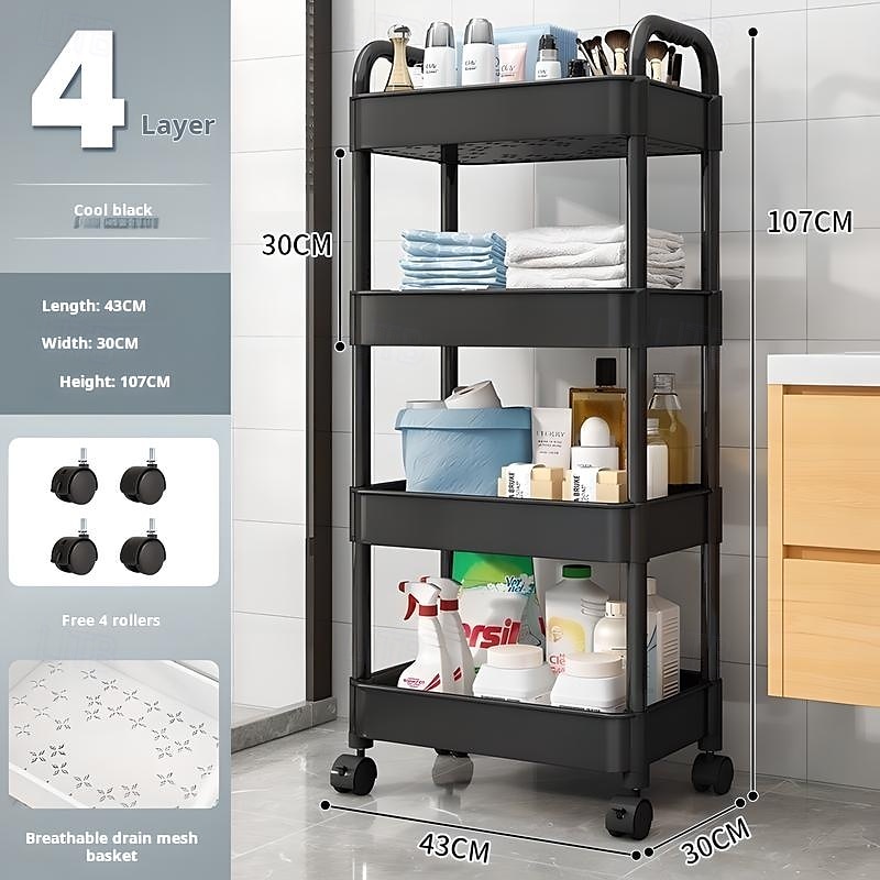 3/4 Tier Plastic Rolling Utility Cart with Handle, Multi-Functional Storage Trolley for Office, Living Room, Kitchen, Movable Storage Organizer with Wheels, White/Black 2025 - $15.49 –P3