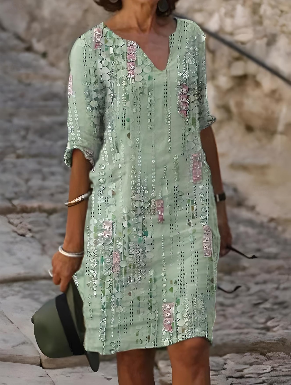 Pentru femei Rochie Mini Rochie de schimb Casual Zilnic Potrivire Largă Floral Grafic Manșon scurt Gât crestat Roz Îmbujorat Albastru piscină Trifoi Vară Primăvară 2025 - $31.99 –P3