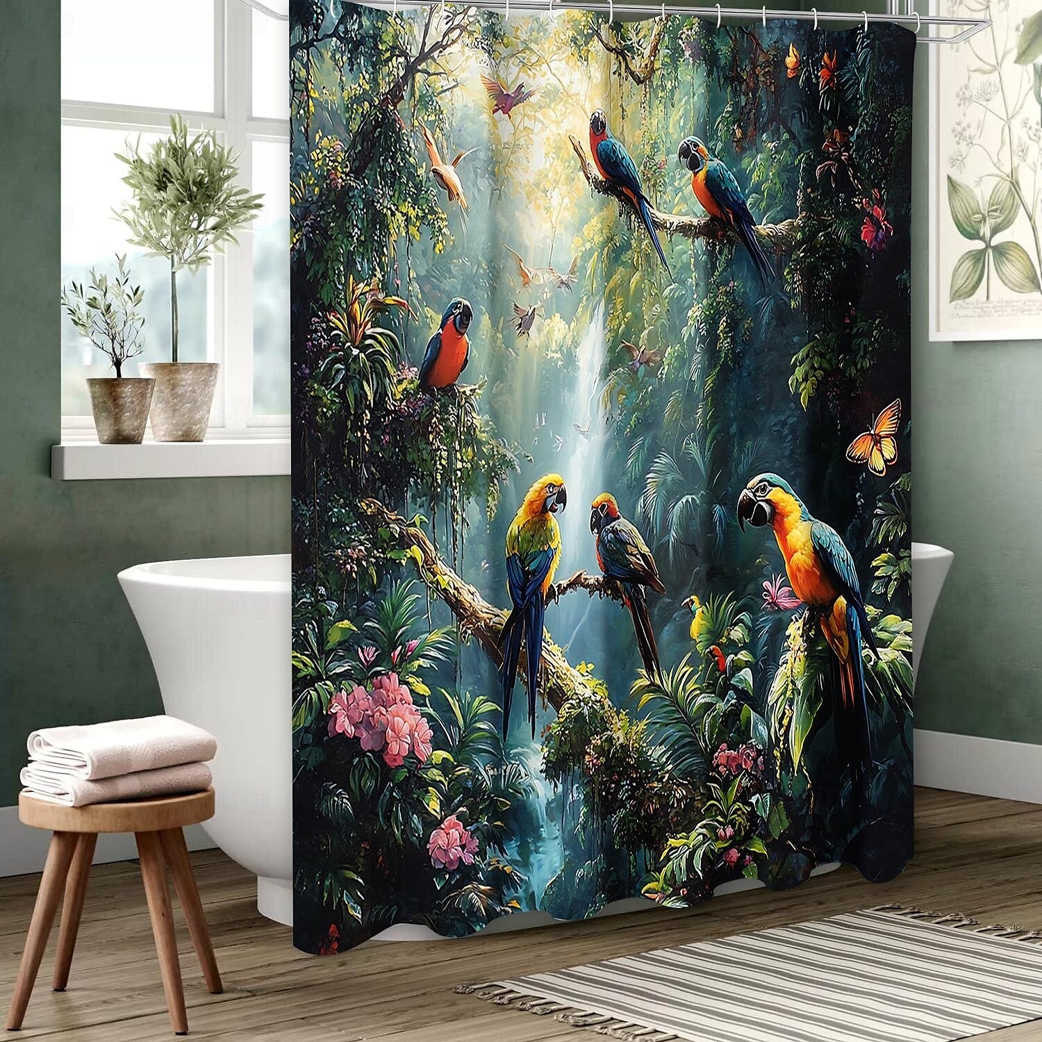 Κουρτίνα Ντους με 12 Γάντζους 180cm*180cm(70"*70") Πλυμένος Πολυεστέρας Μηχανικής Πλύσης Αδιάβροχος Τροπικό Φύλλο Ζώου Σχέδιο Φύλλου 2025 - $18.49 –P9