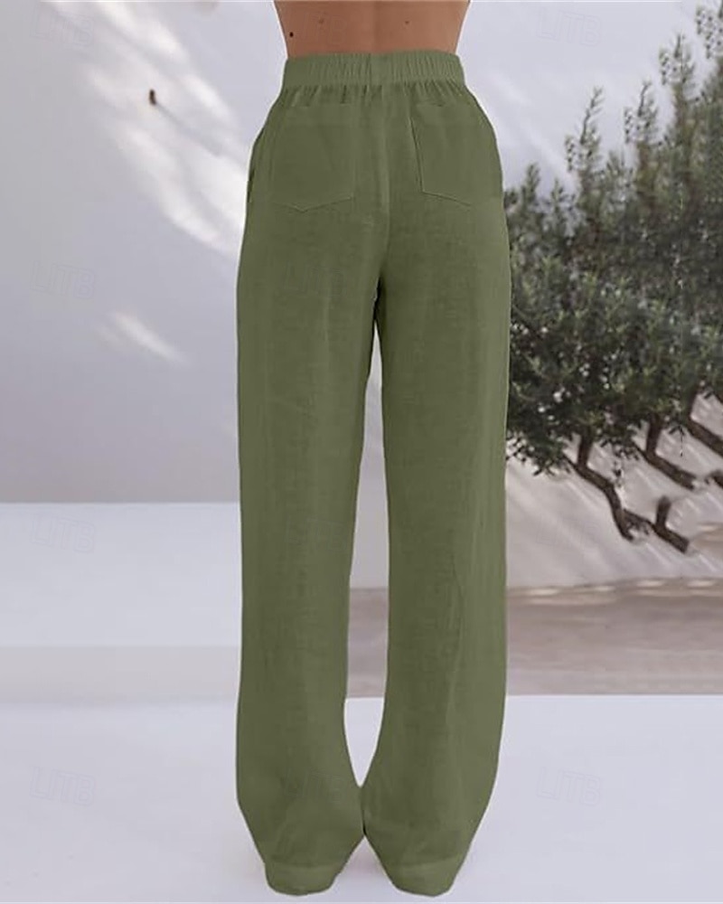 Per donna Pantaloni in cotone e lino Pantaloni Palazzo Moda Streetwear Comfort Lunghezza intera Misura del girovita medio Semplice Tasca Elastico in vita Comodo All'aperto Confortevole Streetwear del 2025 a $27.99 –P14