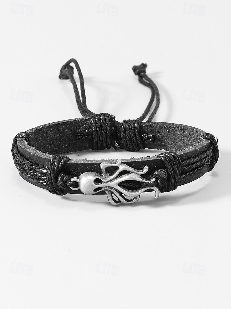 Herren-Lederarmband mit Oktopus-Charm – verstellbares Armband aus nautischem Seil für Surfer, Rockfans und lässige Outfits 2025 - $7.99 –P3