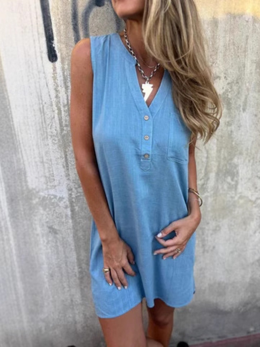 Damen Mini Kleid Sommer Kleid Unifarben Lässig Täglich Reguläre Passform Grafik Ärmellos V-Ausschnitt Schwarz Blau Beige Grau Sommer 2025 - $27.99 –P1
