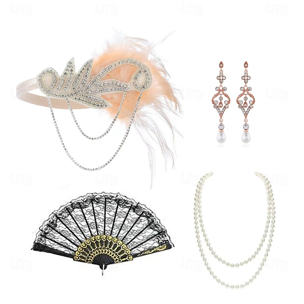 1920-tallet Den store Gatsby Flapperpannebånd i 1920-stil Den store Gatsby Fjær Kontor / Bedrift Glitrende glitter Krystall / Rhinstein Kostyme Dame Karneval Valentinsdag Maskerade Festkveldsklær 2025 - $21.99 –P3