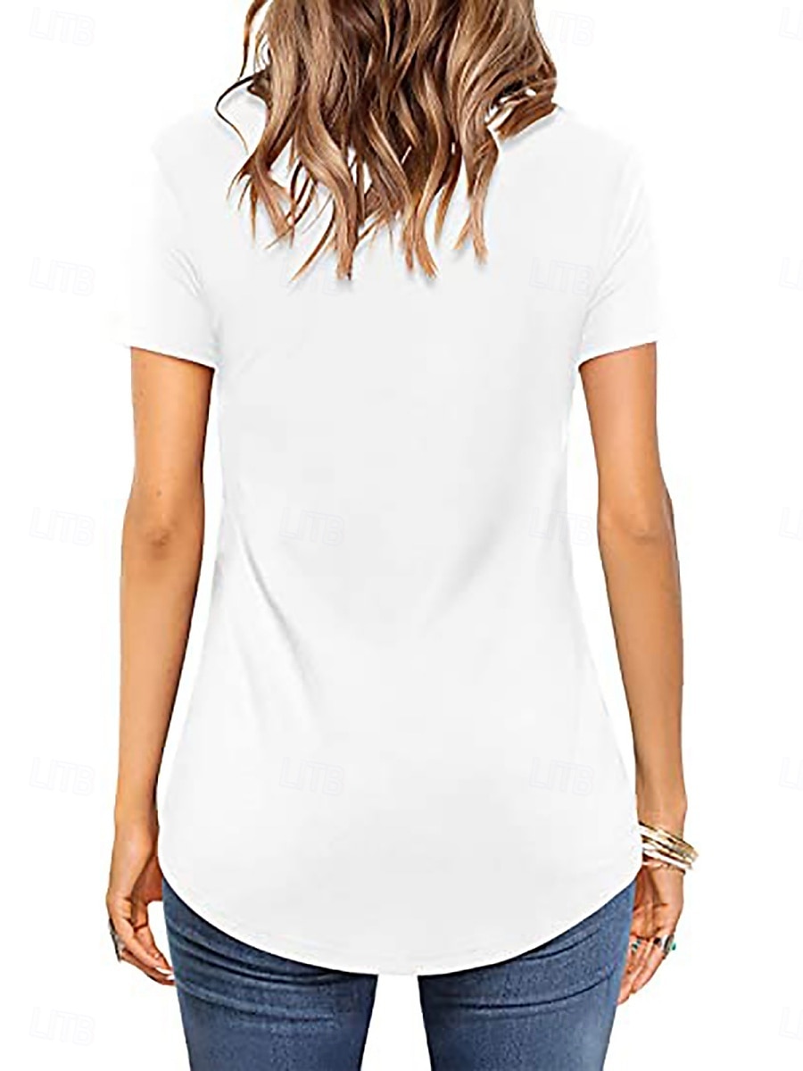 Vrouwen T-shirt Effen Kleur Effen Mode Elegant Klassiek Korte Mouw V Hals Regular Tops Dagelijks Weekend Zwart Wit Roze Legergroen Zomer 2025 - $13.99 –P6