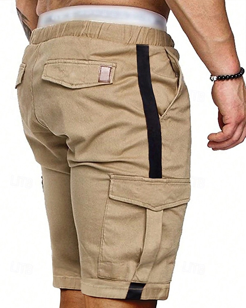 Men's Cargo Shorts Shorts Summer Shorts Drawstring Elastic Waist Multi Pocket Plain Comfort Wearable Knee Length Outdoor Sport Daily Fashion Casual Black Khaki 2025 - $21.99 –P2