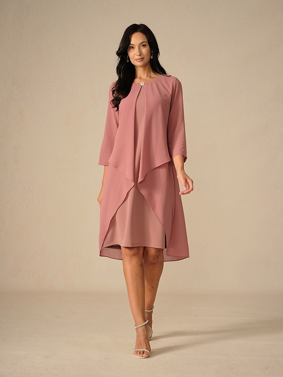 Dámské Šaty ke kolenům Áčkové šaty Elegantní Večírek Narozeniny Svatební host Koktejlový večírek Běžný Pevná barva 3/4 délka rukávu Tričkový Světlá růžová Léto 2025 - $45.99 –P2