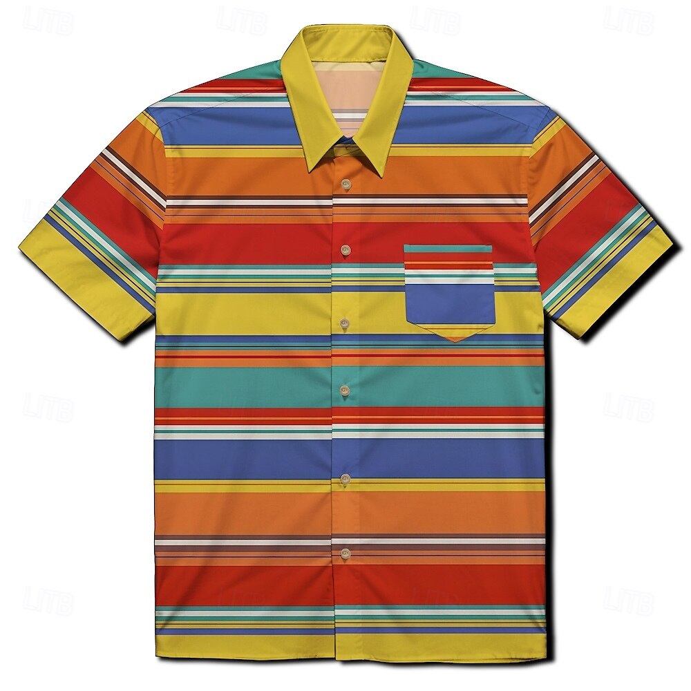 Retró 1970-es évek Ing Aloha ing Hippi Diszkó Csíkos Férfi Álarcos mulatság Vakáció Parti Pride Parade Felnőttek Ing 2025 - $24.99 –P4