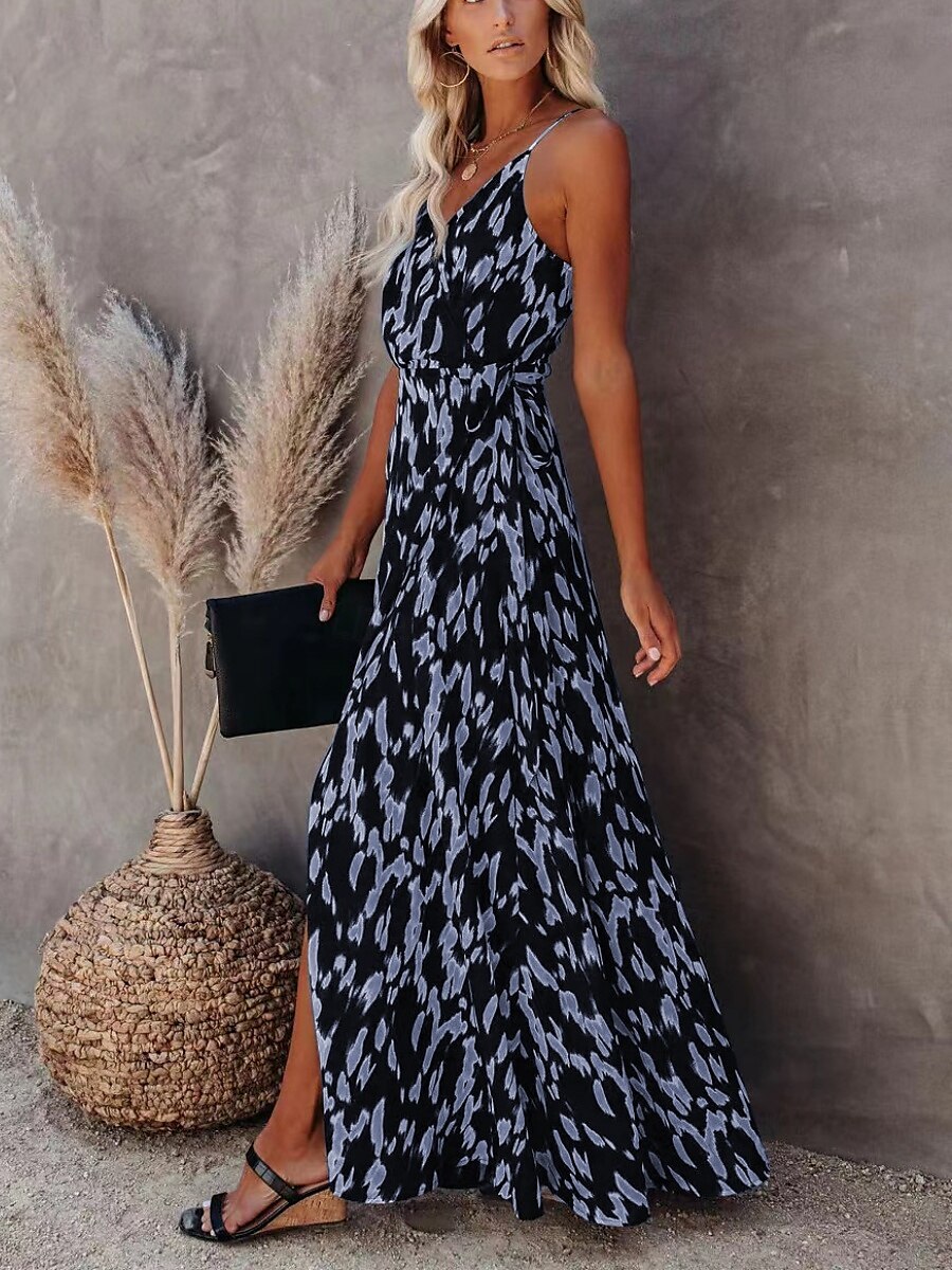 Damen Maxikleid A Linie Kleid Unterkleid Urlaub Lässig Boho Outdoor Ausgehen Strand Standard Passform Grafik Geometrisch Ärmellos Spaghettiträger Weiß Leicht Braun Blau Grau Sommer 2025 - $29.99 –P12