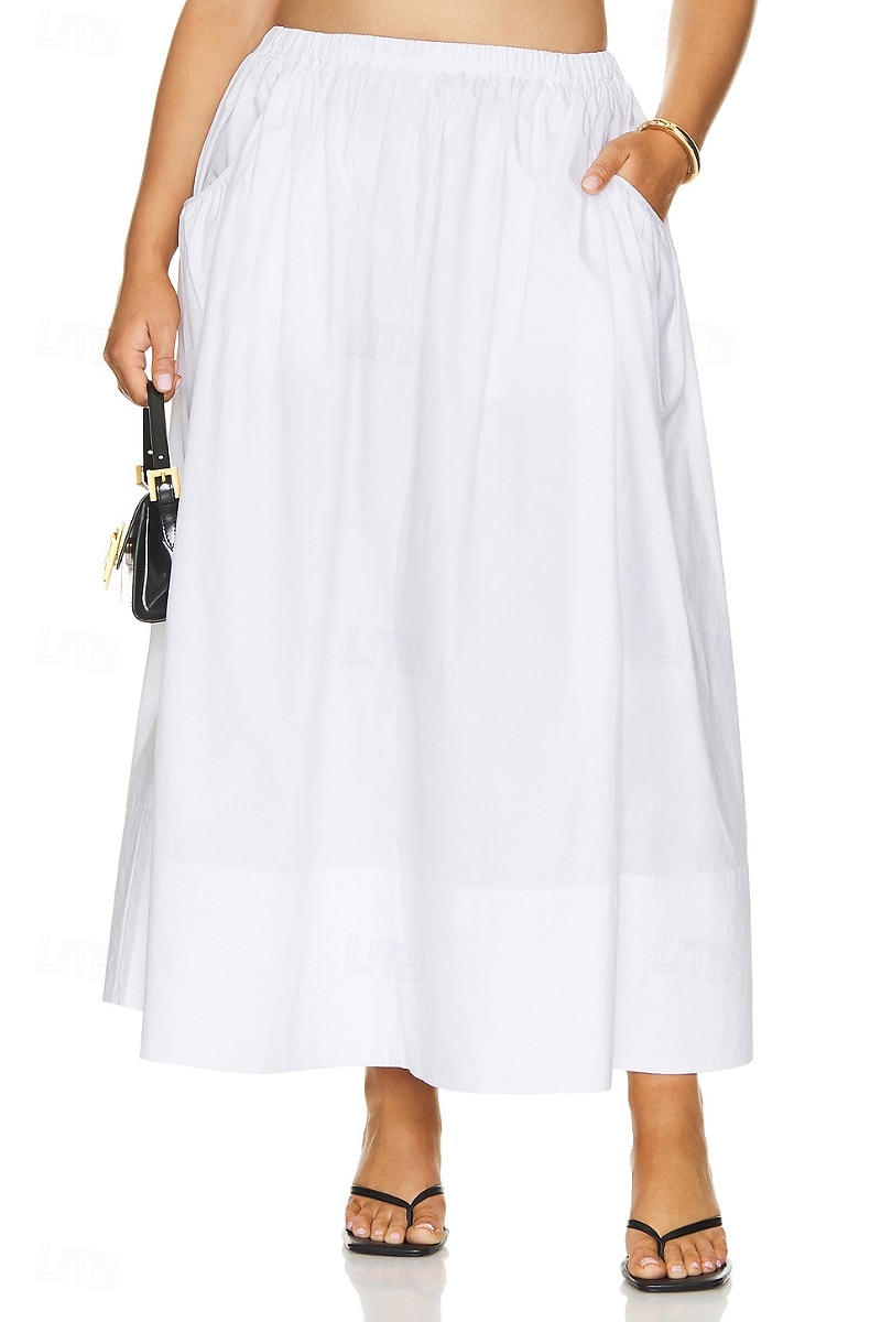 Femmes Jupe Évasé Mode Maxi Taille Basse Jupes Uni Avec Poches Micro-Élastique Vacances Rue Noir Blanche Champagne Beige Été Mélange Lin-Coton de 2025 ? $25.99 –P6
