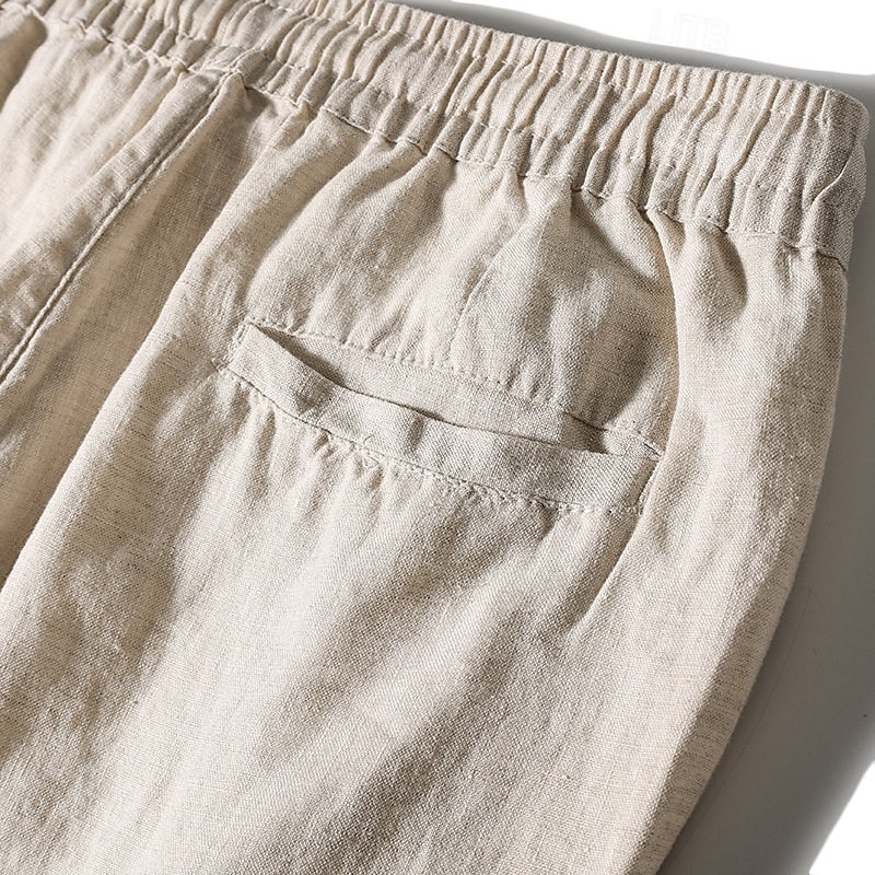 Men's Linen Pants Trousers Summer Pants Beach Pants Pocket Drawstring Elastic Waist Plain Comfort Breathable Vacation Daily Holiday Hawaiian Boho Navy Blue Beige 2025 - $17.99 –P10