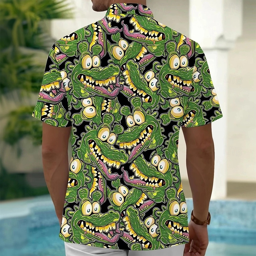 Voor heren dier Krokodil Grappig Overhemd Hawaiiaans overhemd Overhemd met knopen Korte mouw Hawaii Vakantie Feestdagen Strand Kleding Zomer Lente Strijkijzer 3D-afdrukken shirts met kraag Voorste zak 2025 - $23.99 –P2