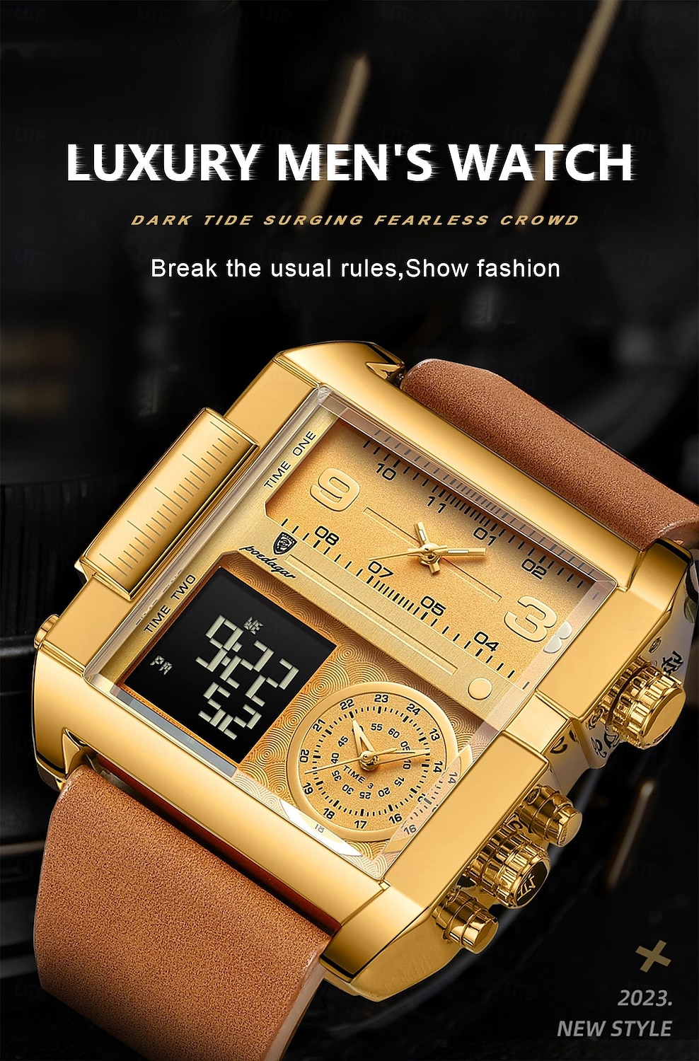 Мужские цифровые часы Кварцевые Часы Ретро Винтажные Большие циферблаты наручные часы LED Подсветка Хронограф Водонепроницаемые Часы из натуральной кожи 2026 - $37.99 –P1