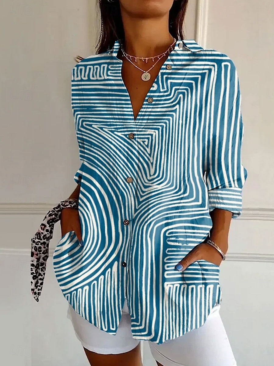 Women's Shirt Floral Graphic Bird Daily Stylish Casual Long Sleeve Shirt Collar Regular Tops Work Daily Buttons Print Red Blue Sky Blue Orange Green Summer Spring 2025 - $32.99 –P5