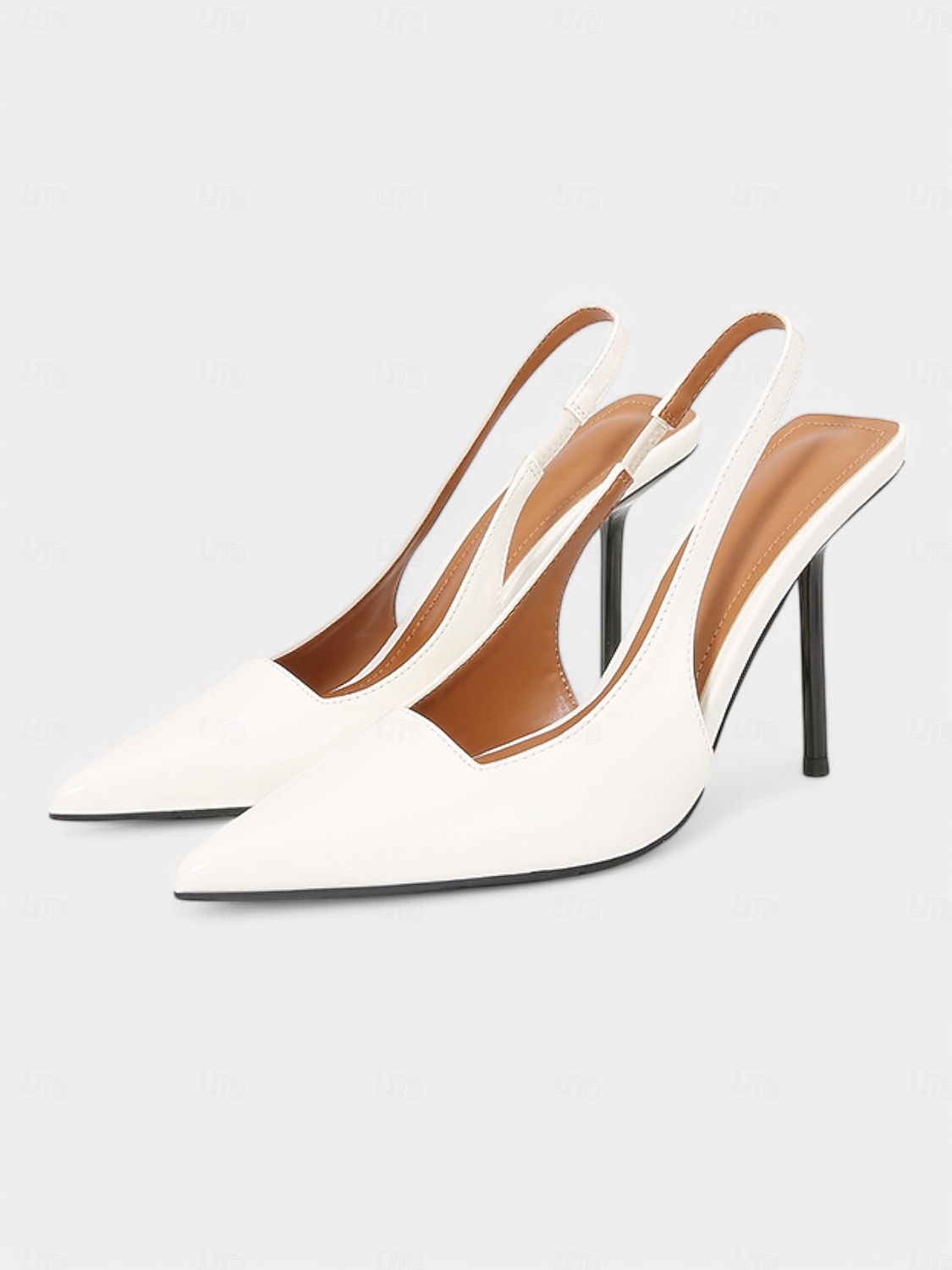 vita lackläder slingback pumps för kvinnor – moderna stilettklackar med spetsig tå för chica cocktailpartyn och eleganta kvällar 2025 - $54.99 –P1