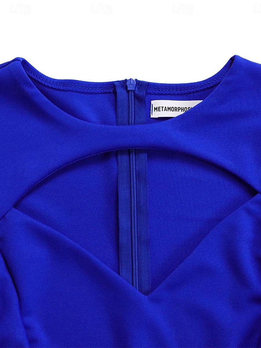 Dam Midiklänning Sheath Dress party cocktail Semiformella klänningar Fest Normal Slät Kortärmad Rund hals Vit Rubinrött Kungsblå Sommar 2025 - $39.99 –P13
