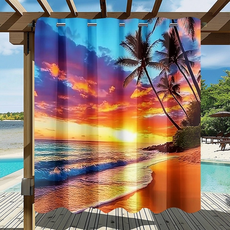 Waterproof Outdoor Curtain Privacy, Sliding Patio Curtain Drapes, Pergola Curtains Grommet 3D Ocean Beach Landscape For Gazebo, Balcony, Porch, Party, 1 Panel 2025 - $34.99 –P2
