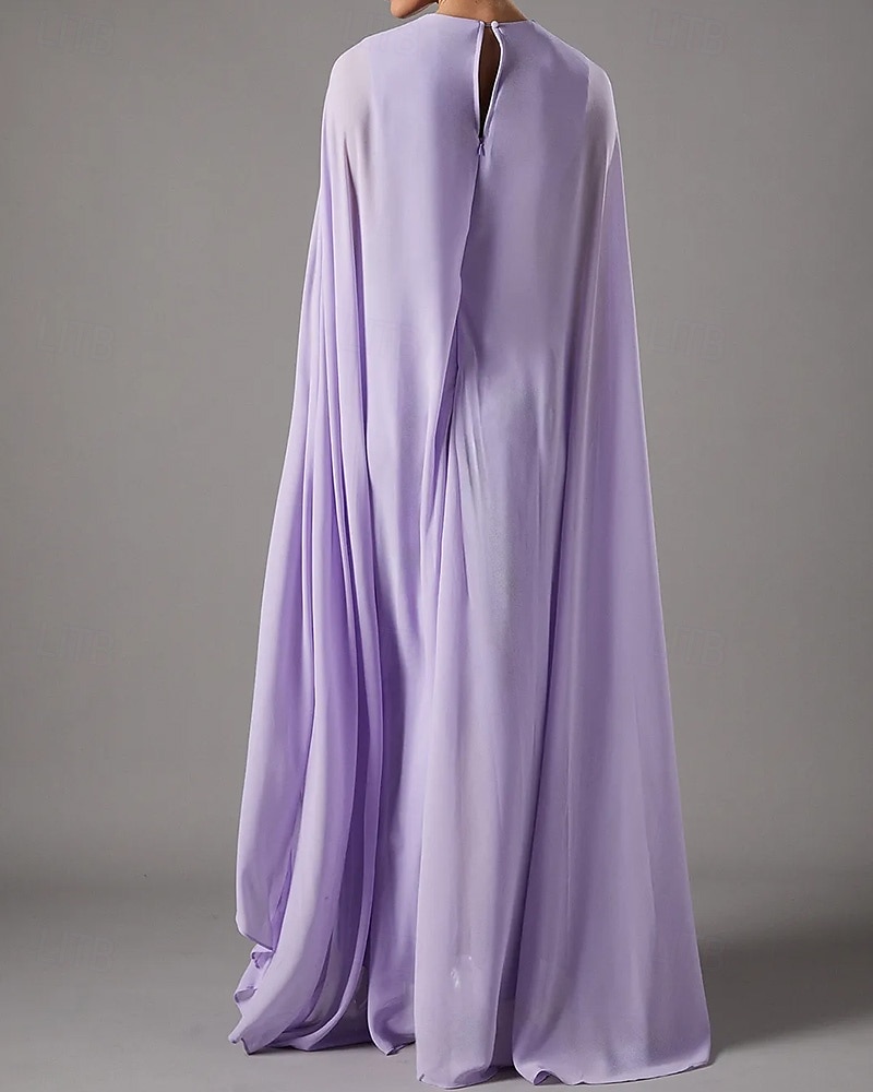 Cape Kleid Sheath  Column Abendkleid Elegantes Kleid Formale Hochzeit Bodenlang Ärmellos Rundhalsausschnitt Chiffon 2025 - $148.99 –P2