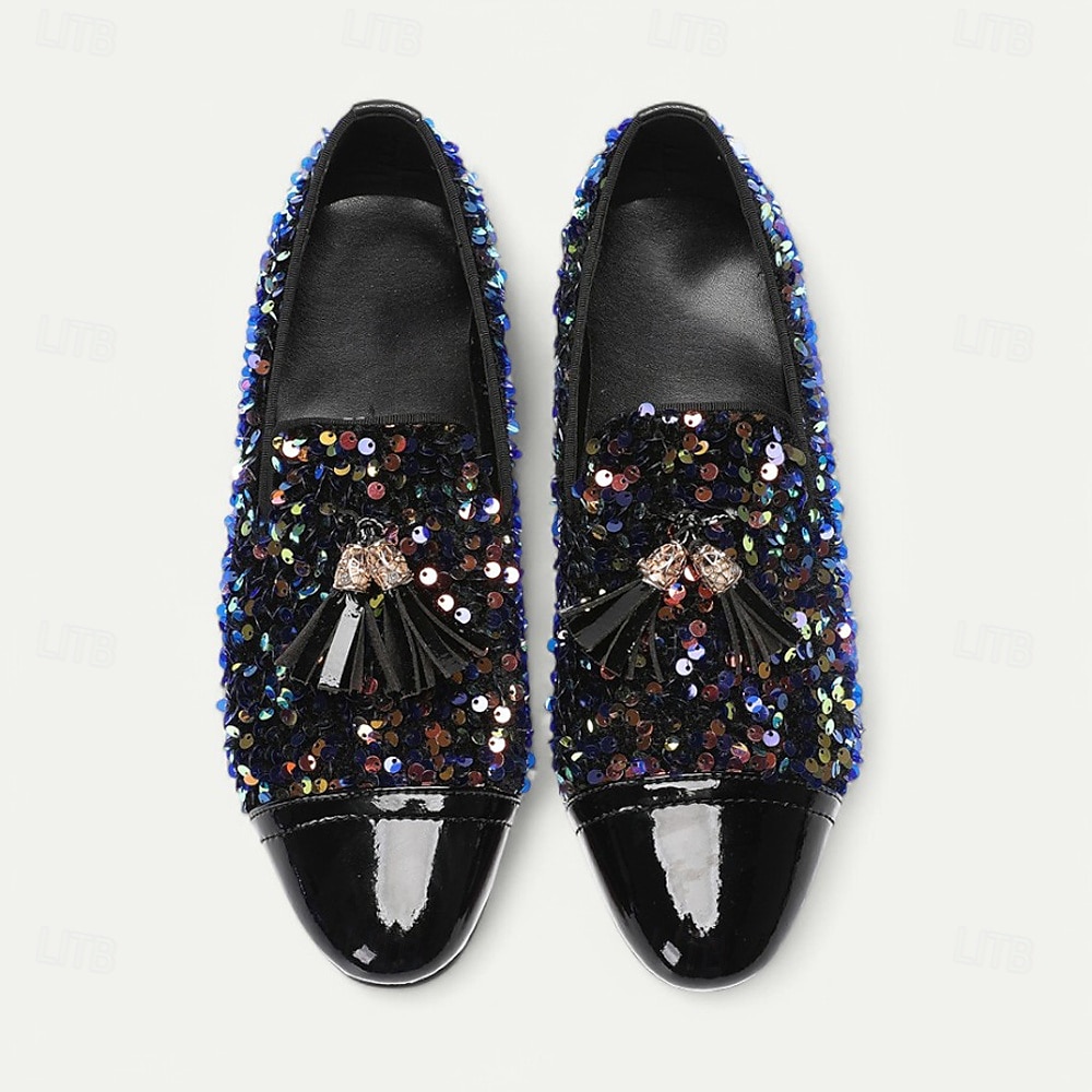 Men's Black Sequin Loafers with Bow – Prom and Formal Party Slip-On Shoes for Nightclubs, Red Carpet Events and Gala Dinners 2025 - $109.99 –P5