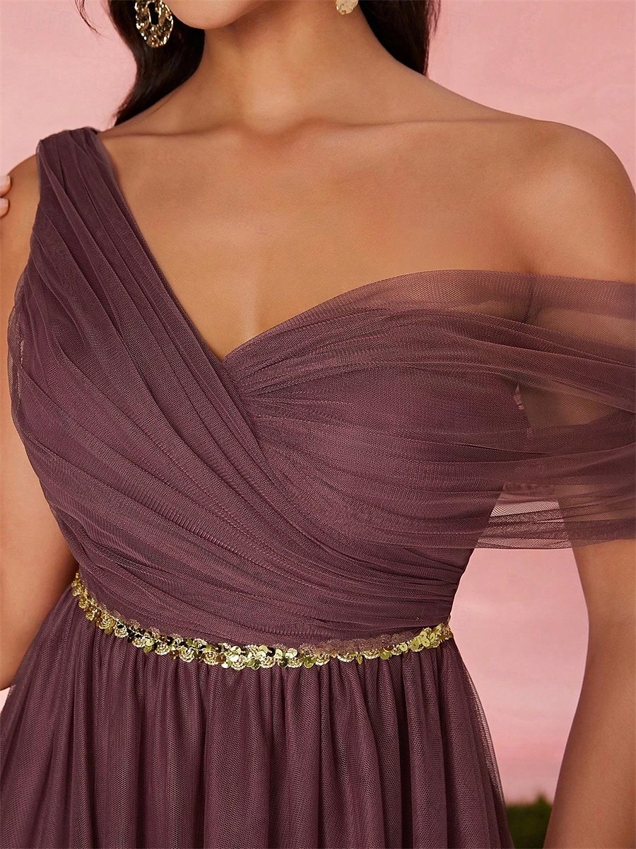 Abiti da festa A-Line Quinceañera Abito da festa Matrimonio Ospite di matrimonio Lunghezza del pavimento Senza maniche Scollo a V Tulle Senza schienale con Faldini del 2025 a $89.99 –P11