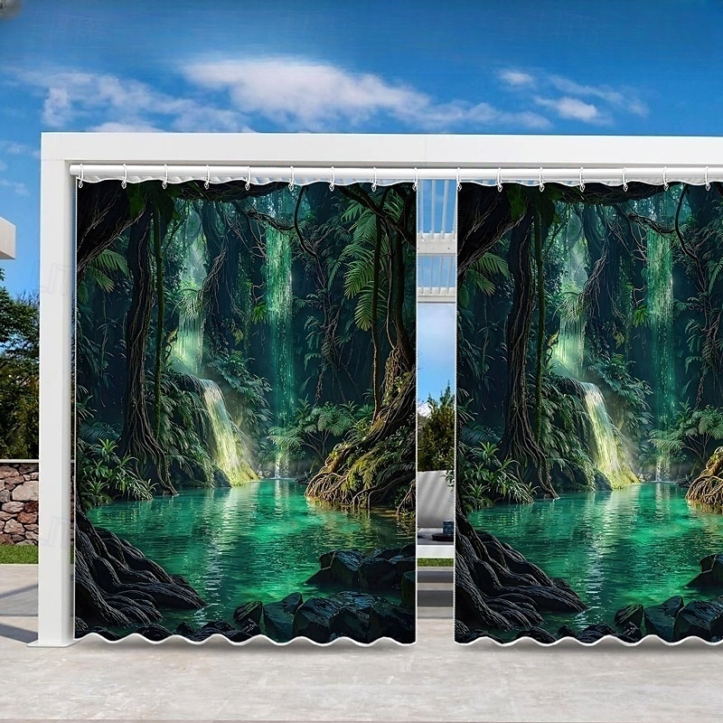 Vízálló Kültéri Függöny Magánélet Csúszó Terasz Függöny Drape Pergola Függöny Grommet 3D Tájkép Zöld Barlang A Pavilonhoz Erkélyhez Tornácra Bulira 1 Panel 2025 - $34.99 –P9