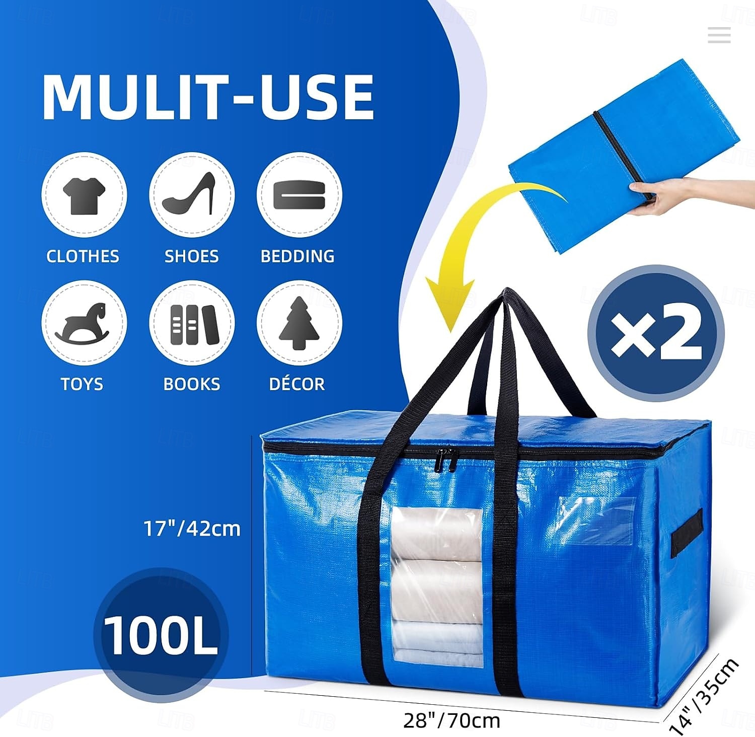 2 Pack Extra Large Moving Bags, Heavy Duty Totes for Storage with Visible Window, U-Shaped Around Handles, Storage Contrainer Box for Space Saving 2025 - $20.99 –P4