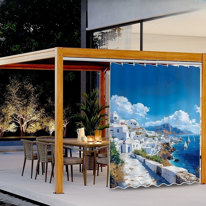 Vízálló Kültéri Függöny Magánélet Tolóteraszos Függöny Pergola Függönyök Fülekkel 3D Táj Szentorini A Kerti Pavilonhoz Erkélyhez Porchhoz Partira 1 Panel 2025 - $34.99 –P2