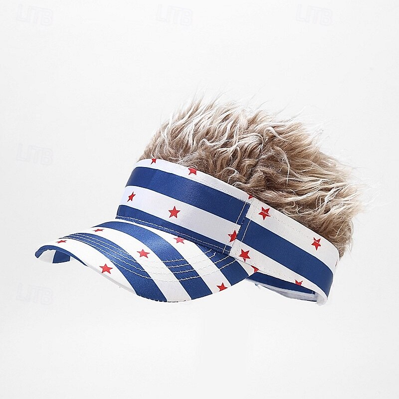 American Flag Mens Visor Cap Wig Adjustable Baseball Cap Golf Hats with Fake Hair 2025 - $15.99 –P7