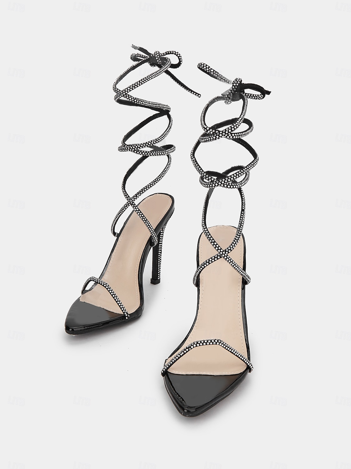 Women's Black Lace-Up Rhinestone Stiletto Sandals – Sexy Prom Heels for Nightclub, Formal Events and Date Nights 2025 - $54.99 –P5