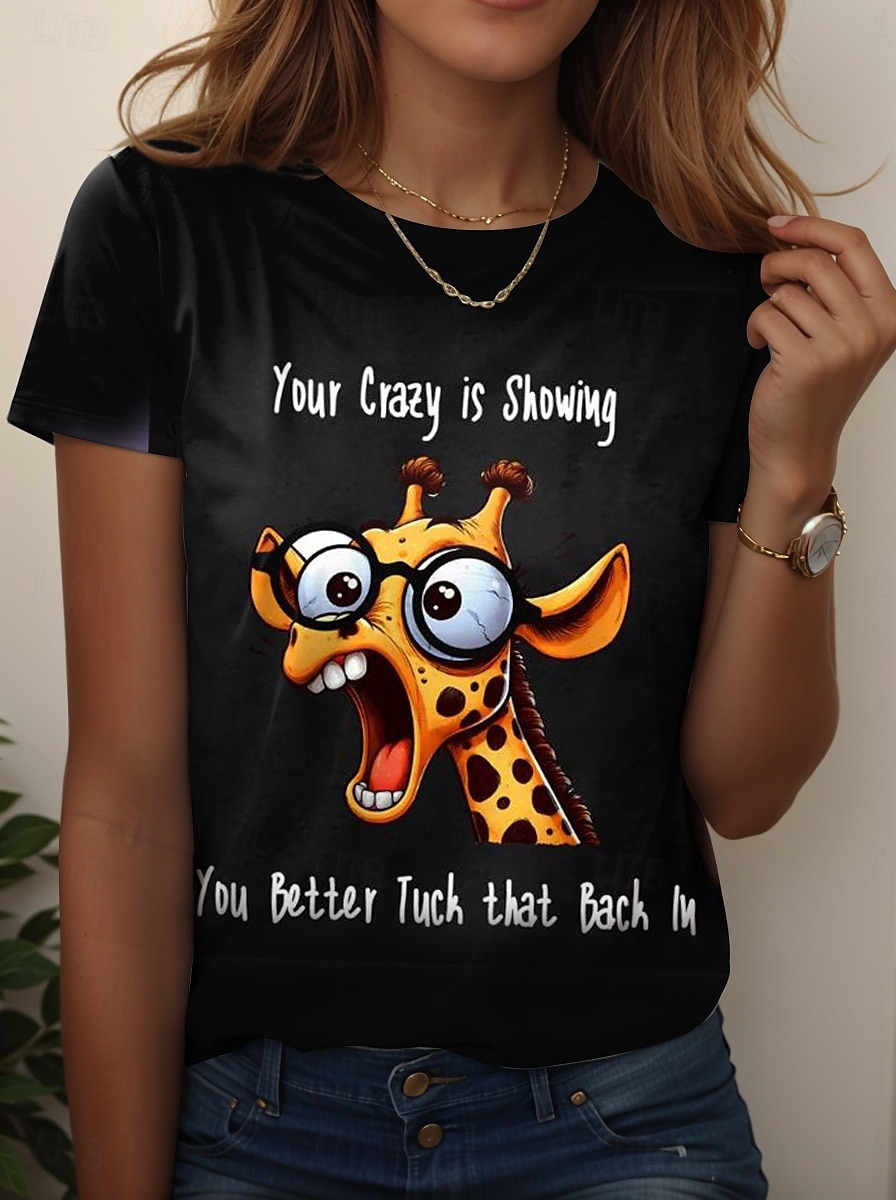 Damen T Shirt Grafik Tiermotiv Buchstabe Stilvoll Klassisch Lässig Kurzarm Rundhalsausschnitt Normale Oberteile Täglich Druck Schwarz Weiß Rosa Blau Purpur Sommer 2025 - $19.99 –P3