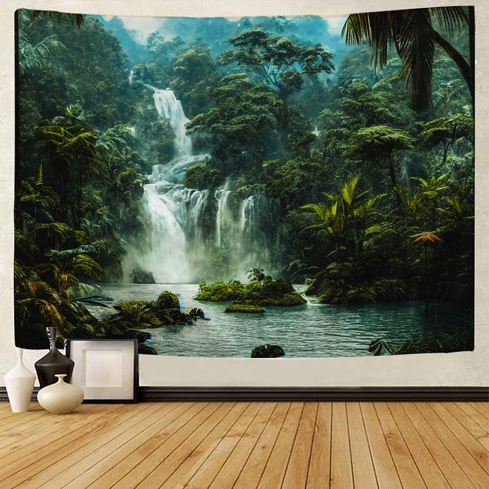 Magnificent Forest Waterfall Landscape Hanging Tapestry Mural Art Large Tapestry Mural Decoration Photos Background Carpet Curtains Home Bedroom Living Room Decoration 2025 - $13.99 –P1