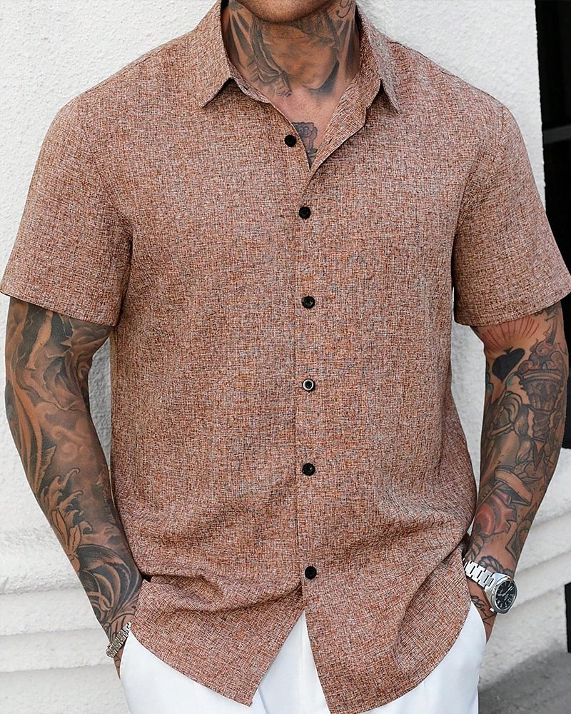 Men's Shirt Summer Shirt Casual Shirt Beach Shirt Button Up Shirt Blue Green Deep Blue khaki Beige Short Sleeve Plain Lapel Vacation Hawaiian Clothing Apparel Polyester Fashion Casual Comfortable 2026 - $29.99 –P10