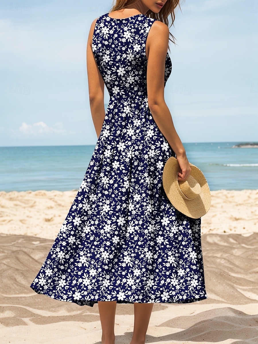 Pentru femei Rochii Midi Rochie de Vară Rochie A line Rochie cu umeri Elegant Vacanță Casual Fit regulat Floral Grafic Fără manșon În U Scoateți gâtul Roșu Vin Albastru piscină Trifoi Vară Primăvară 2025 - $35.99 –P2