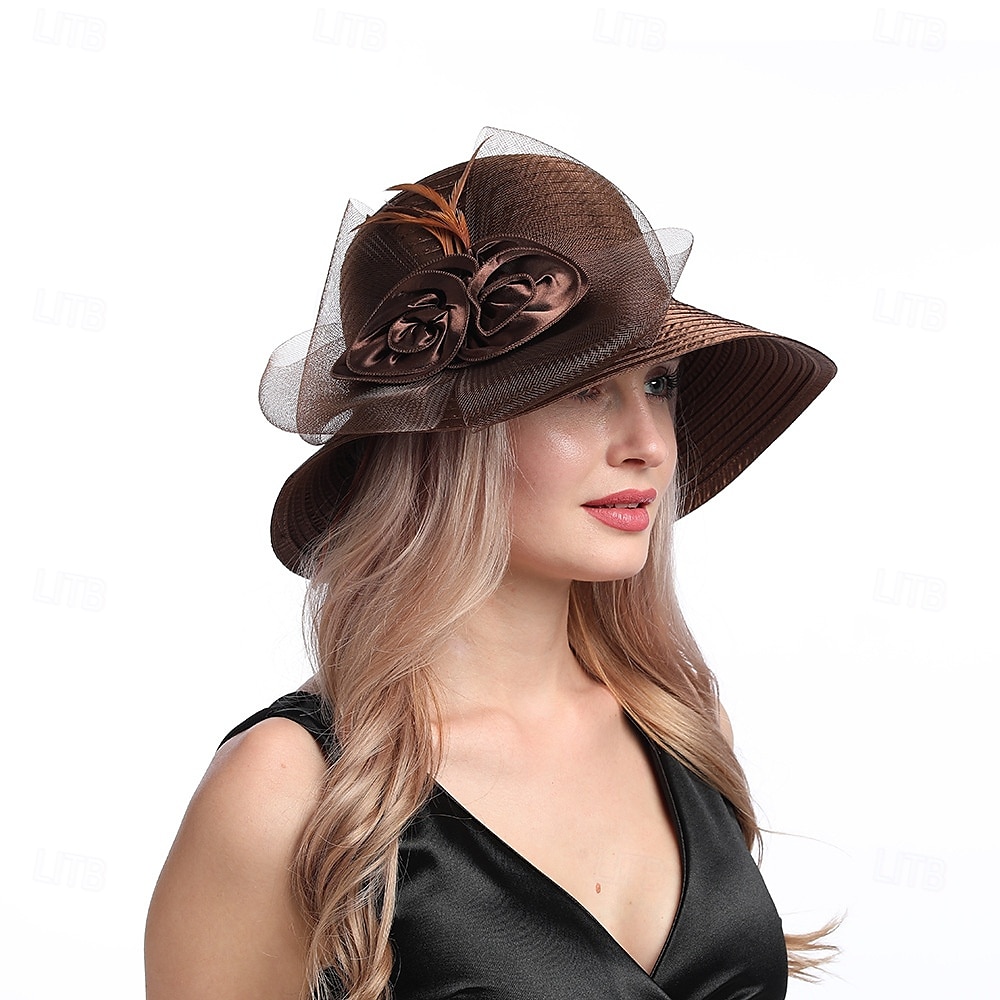 Hatter Organza Solhatt Ferie Te Fest Hesteveddeløp Cocktail Elegant Vintage Søt Med Blomster Hodepryd Hodeplagg 2025 - $31.99 –P32