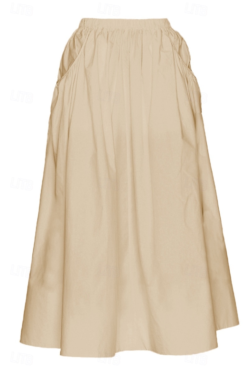 Femmes Jupe Évasé Mode Maxi Taille Basse Jupes Uni Avec Poches Micro-Élastique Vacances Rue Noir Blanche Champagne Beige Été Mélange Lin-Coton de 2025 ? $25.99 –P17