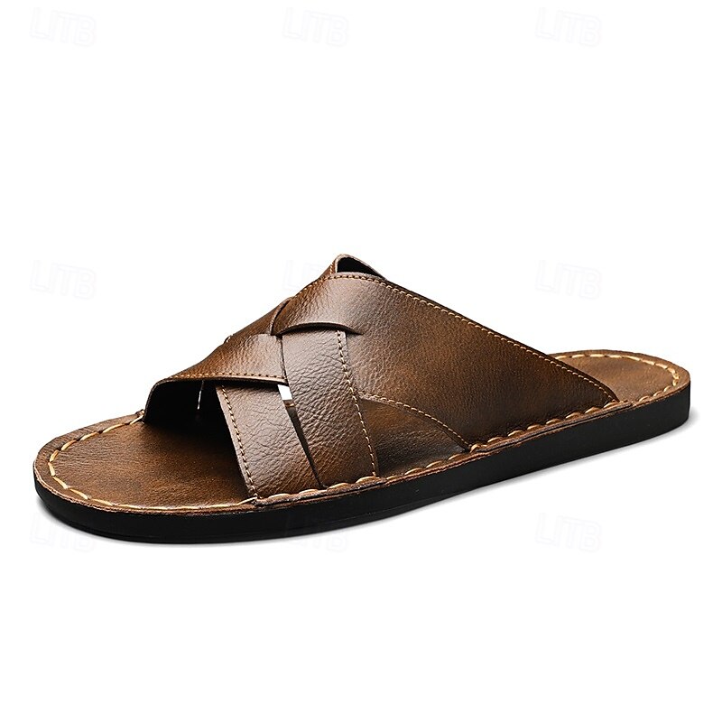 brune sandaler i imitert skinn med kryssrem – uformelle slip-on sandaler med slitesterk såle, perfekt for hverdagskomfort, ferie og utendørseventyr 2025 - $34.99 –P2
