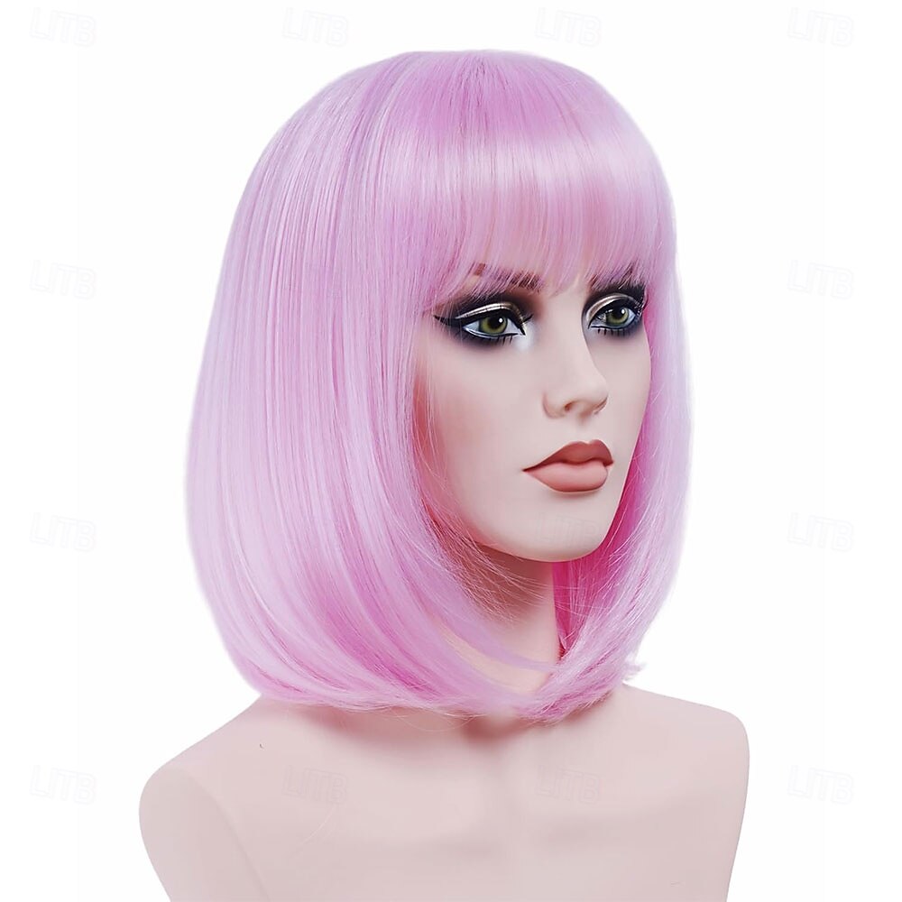 Parrucca rugelyss nera corta e liscia con frangia, 12 pollici, parrucche sintetiche per donne e ragazze con cuffia per parrucca del 2025 a $25.99 –P9