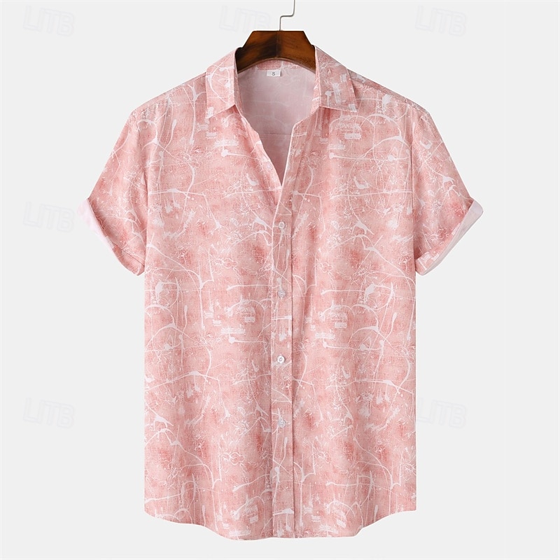 Men's Shirt Summer Shirt Casual Shirt Beach Shirt Button Up Shirt Pink Blue Gray Short Sleeve Print Lapel Vacation Hawaiian Clothing Apparel Fashion Casual Comfortable 2026 - $26.99 –P10